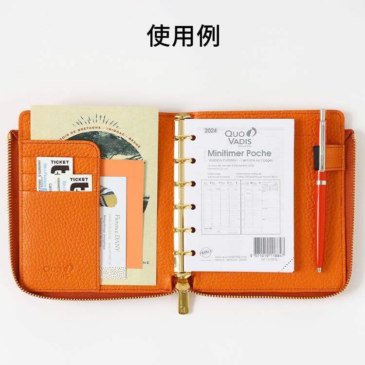 Quo Vadis システム手帳 カバー イエロー クオバディス タイマー14 システム手帳 Lジップ テール 牛革 カバー