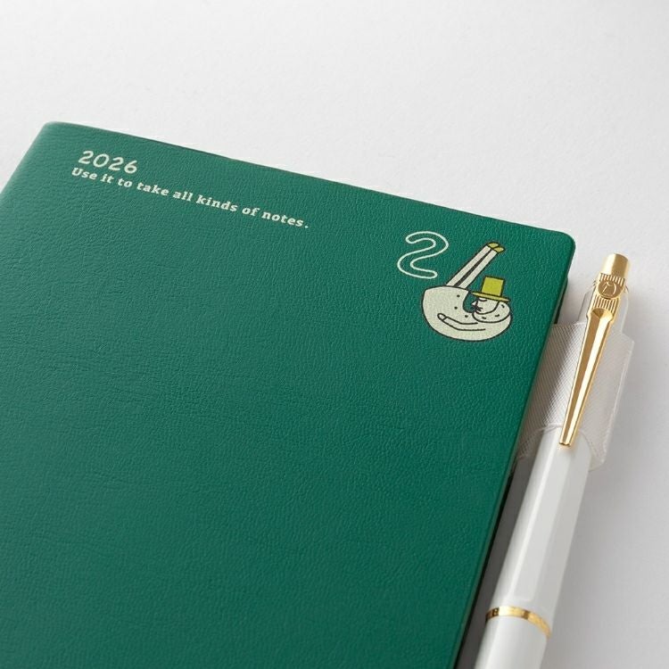 手帳 2026年 ミドリ オジサン 柄 ポケットダイアリー A6 週間ブロック